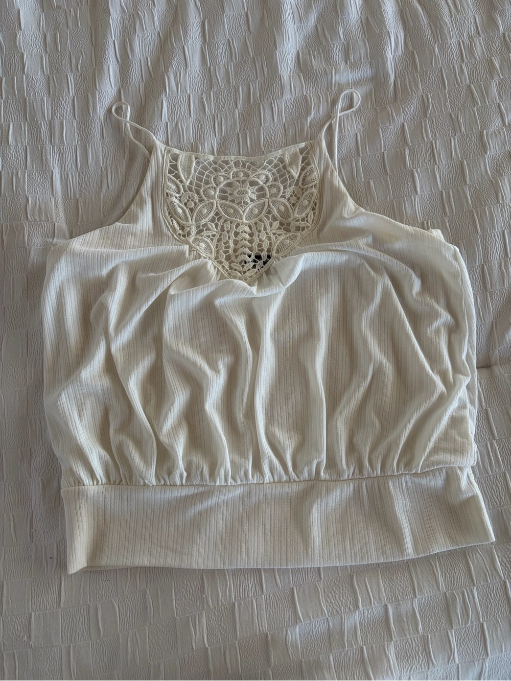 Express White Crochet-Inset Ribbed Cropped Cami